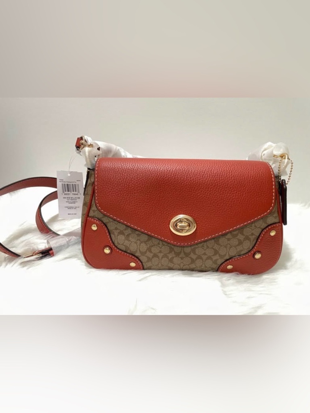 COACH MILLIE Shoulder Bag in Colorblock Signature Canvas Khaki Terracotta - Picture 3 of 10